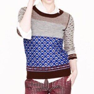 J Crew Merino Wool Inside-Out Fair Isles Crewneck Sweater - Womens XS